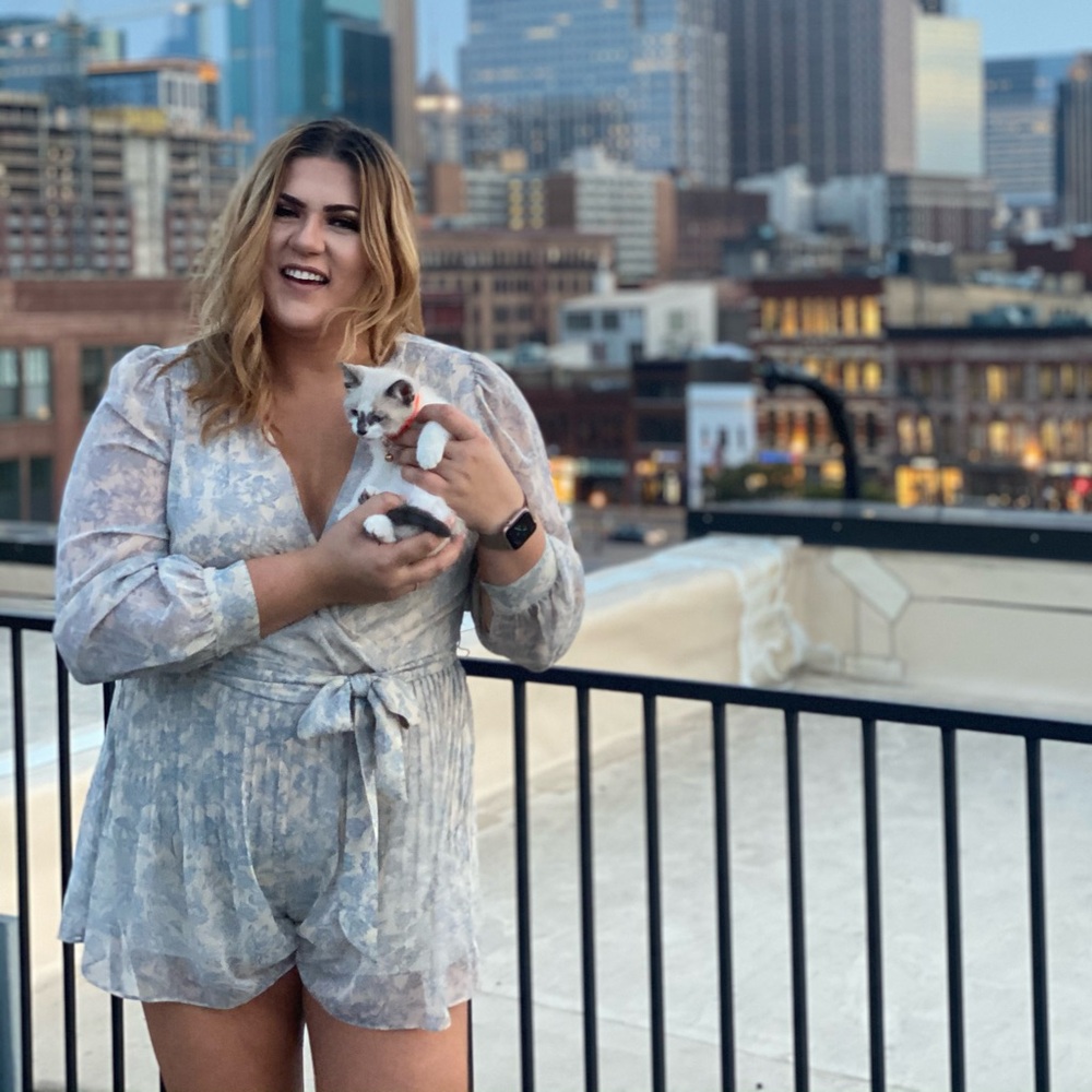 Elegant Blue Floral Wrap Romper